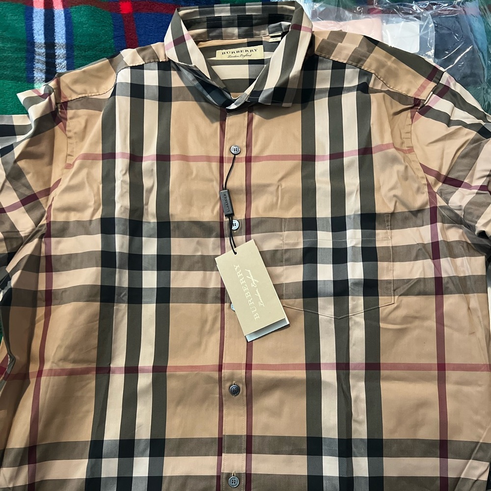 Mens burberry button up shirt